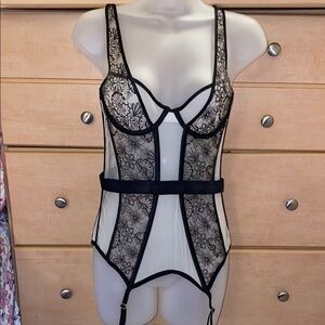 Victoria Secret Floral Black Lace Corset with matching panties